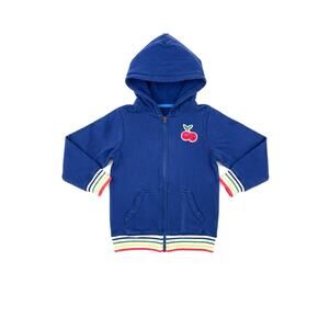 Hanna Andersson Girls 10 Patches + Stripes Blue Cherry French Terry Hoodie 140cm